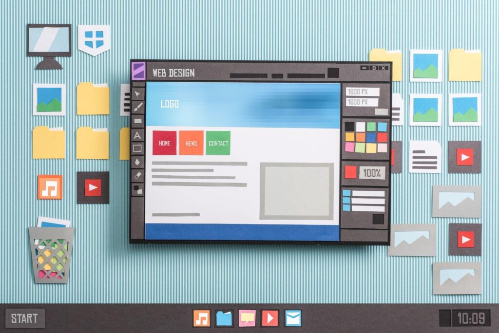 Illustration of website layout and interface elements representing custom web design in Florida.